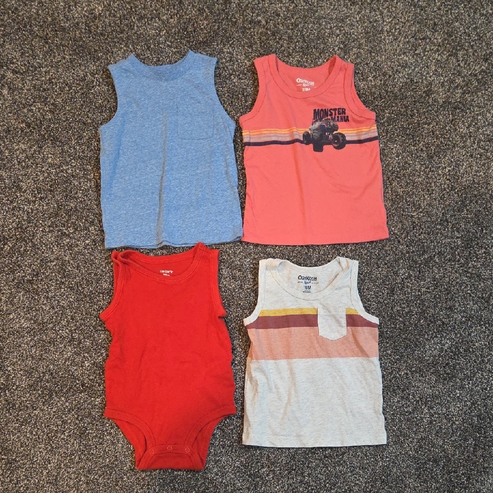 Okie Dokie Kids Tank Tops - Blue, Red, Coral, Cream